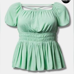 New Torrid 2X(18/20W) Washable Gauze Lined Cris Cross Back Peplum Top-Hem…